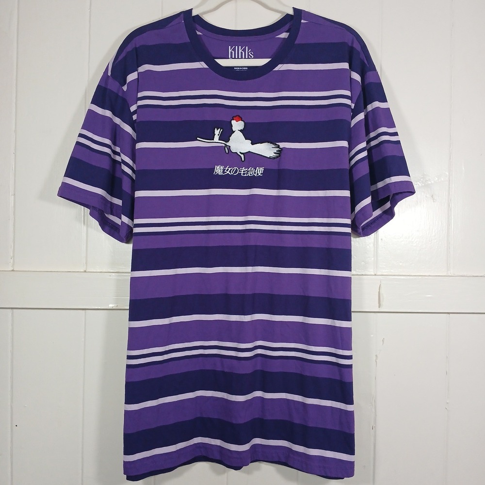 Kiki's Delivery Service T-Shirt Mens 2X Purple Striped Anime Ghibli Our Universe